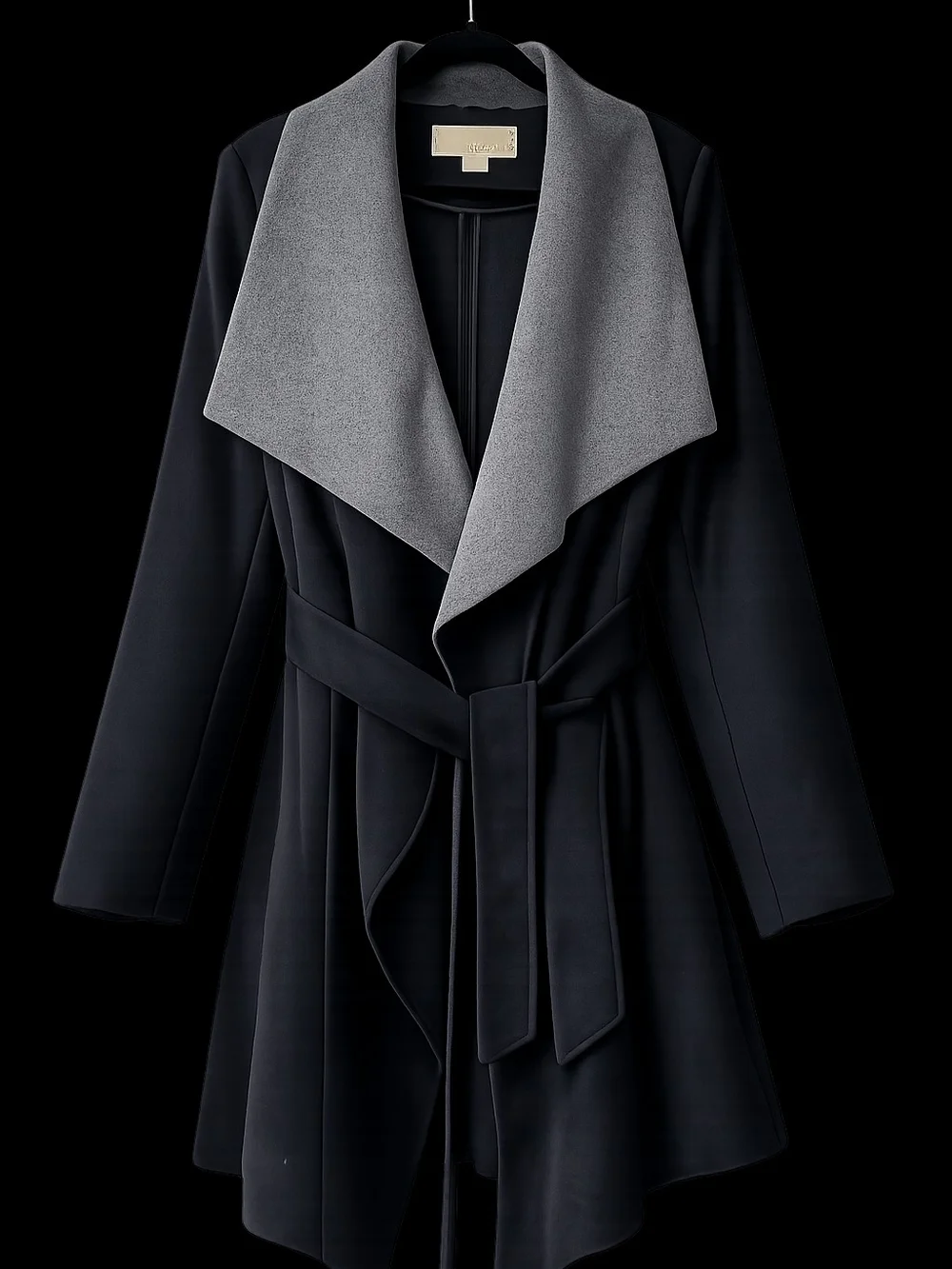 MICHAEL Michael Kors Black Coat with Gray Shawl Collar Wool Blend Sz L